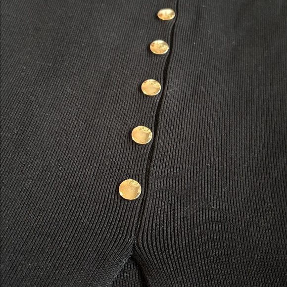 Elegant Black Gold Button-Front Skirt - S - Picture 3 of 10